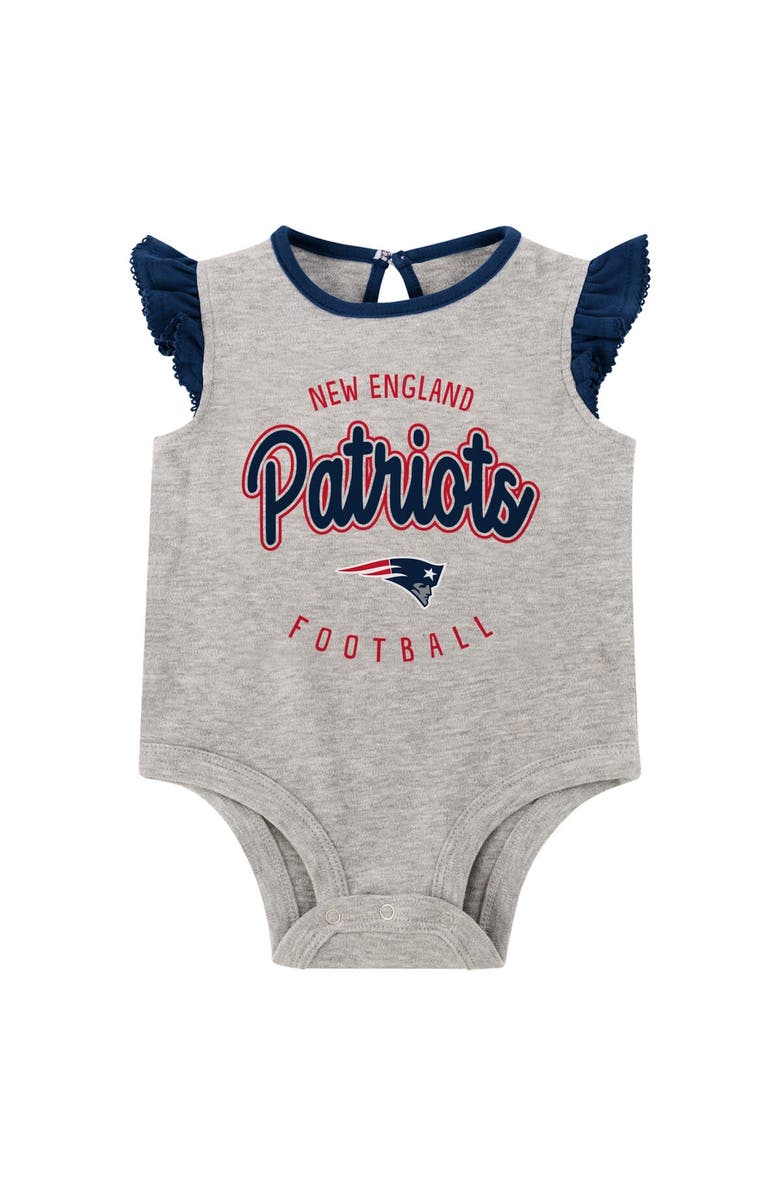 Outerstuff Girls Infant Heather Gray/Navy New England Patriots All Dolled Up Three-Piece Bodysuit, Skirt & Booties Set, Alternate, color, 