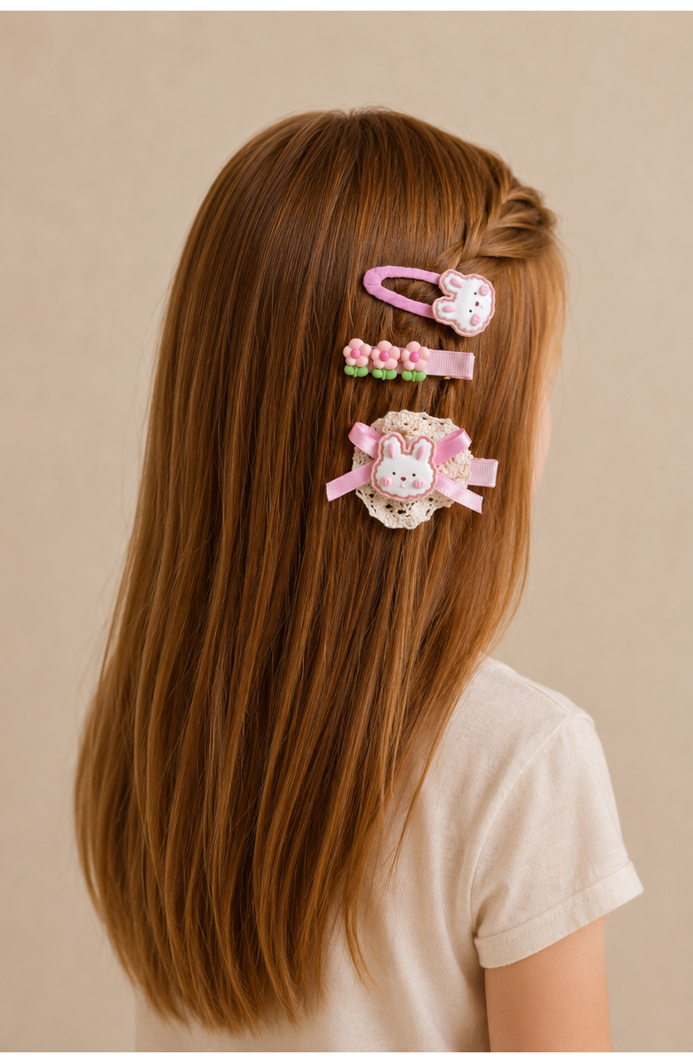 Puttisu Bunny Hug Hair Clip Set of 7 Baby, Alternate, color, Baby Pink & Pastel Pink