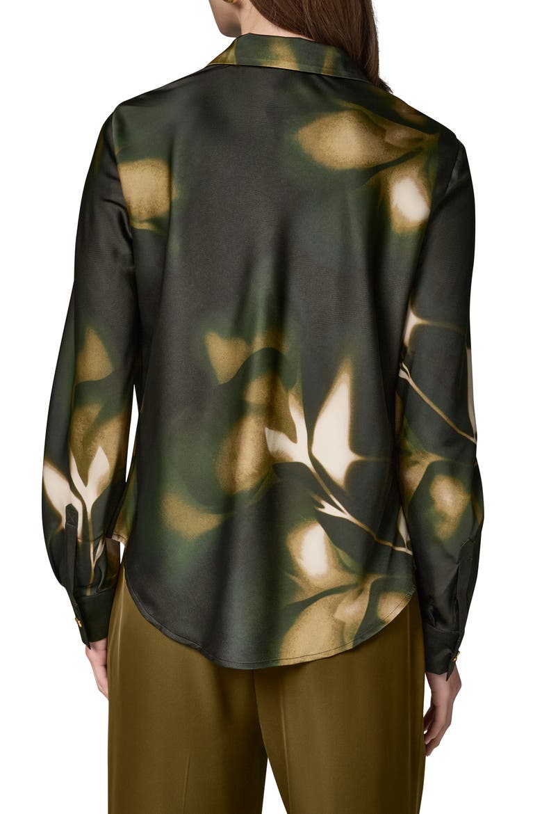 Printed Cowl Neck Satin Top, Alternate, color, OLIVE BRINE