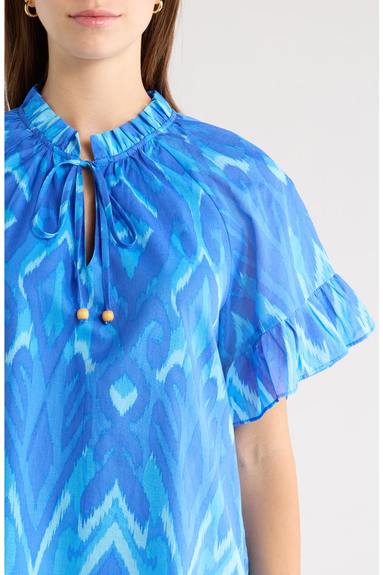 Carys Erie Abstract Cotton Split Neck Top, Alternate, color, BLUES-MULTI