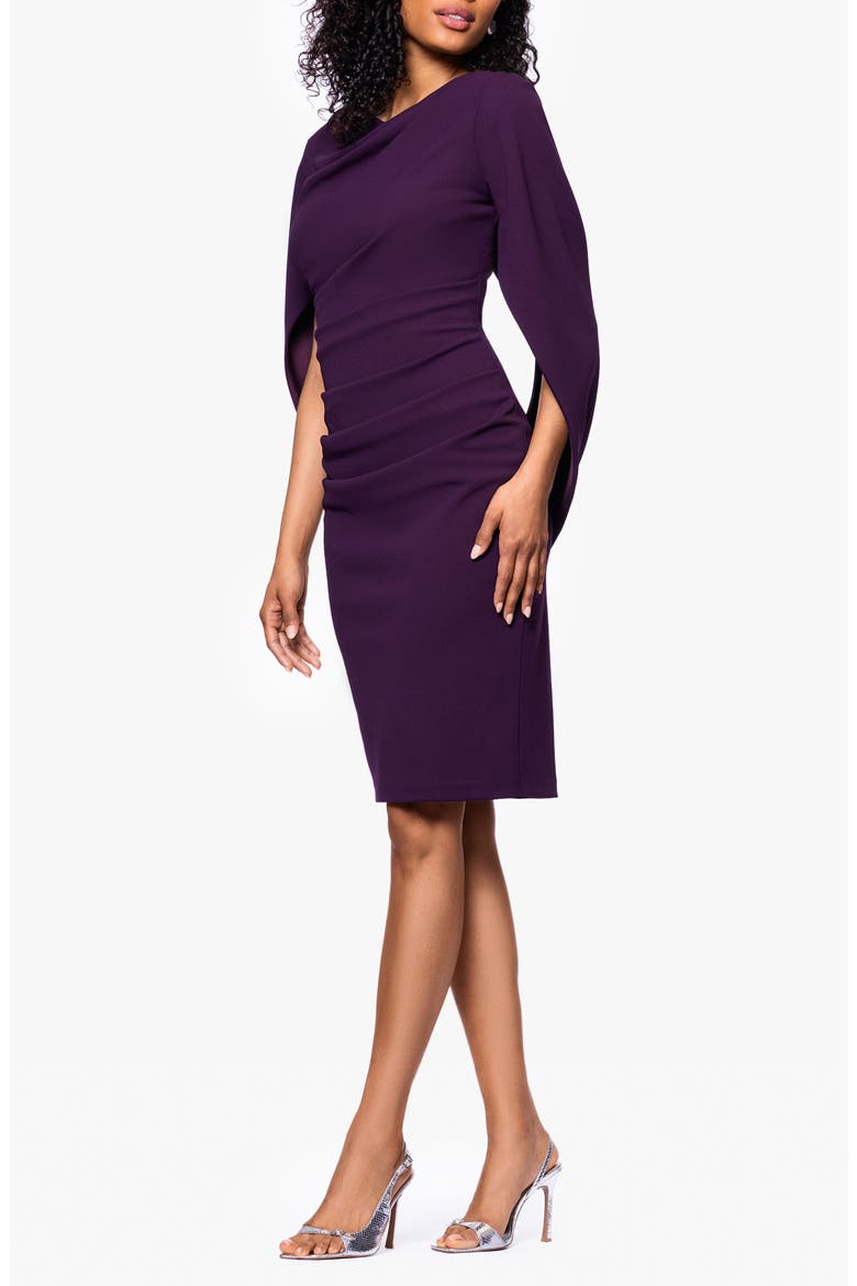 Drape Back Scuba Crepe Cocktail Dress, Alternate, color, MULBERRY