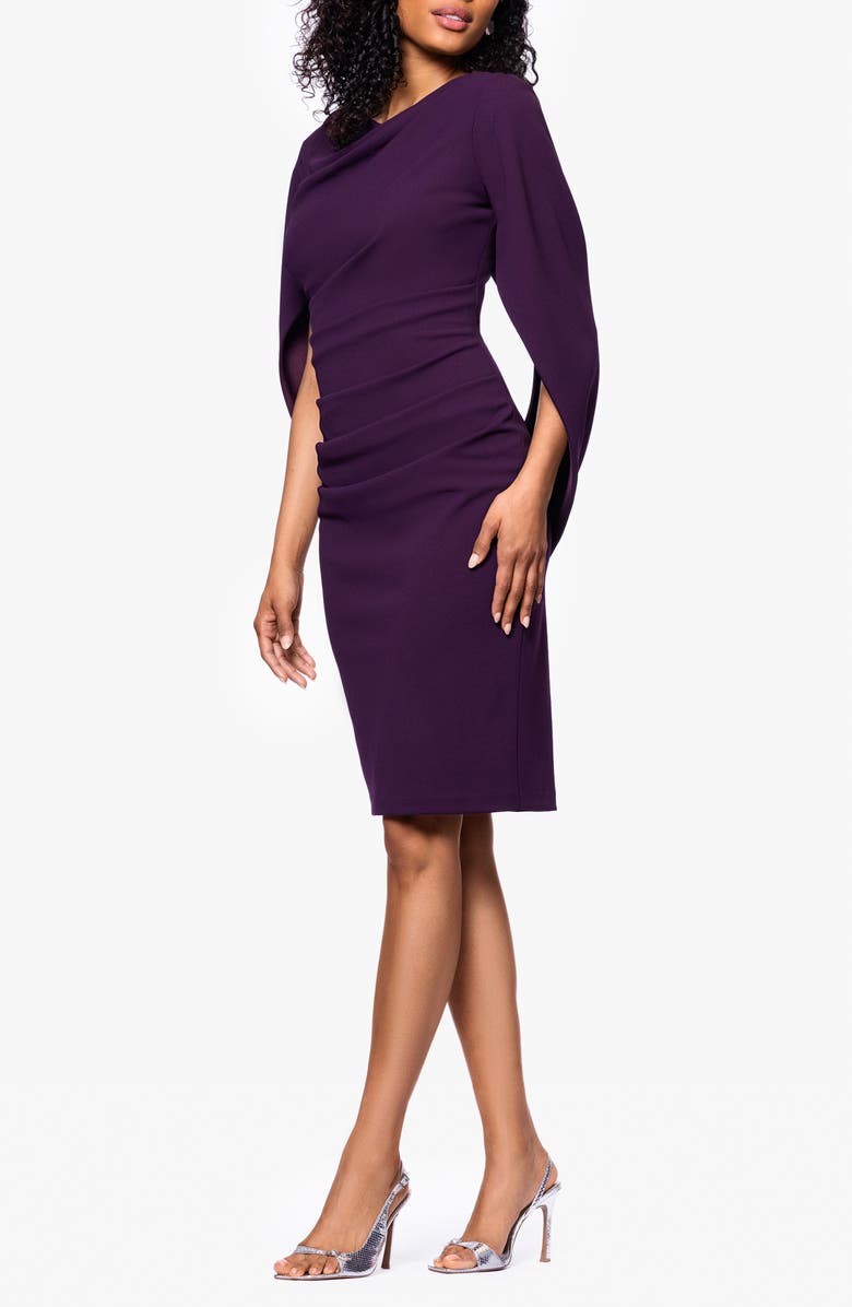 Betsy & Adam Drape Back Scuba Crepe Cocktail Dress, Alternate, color, Mulberry