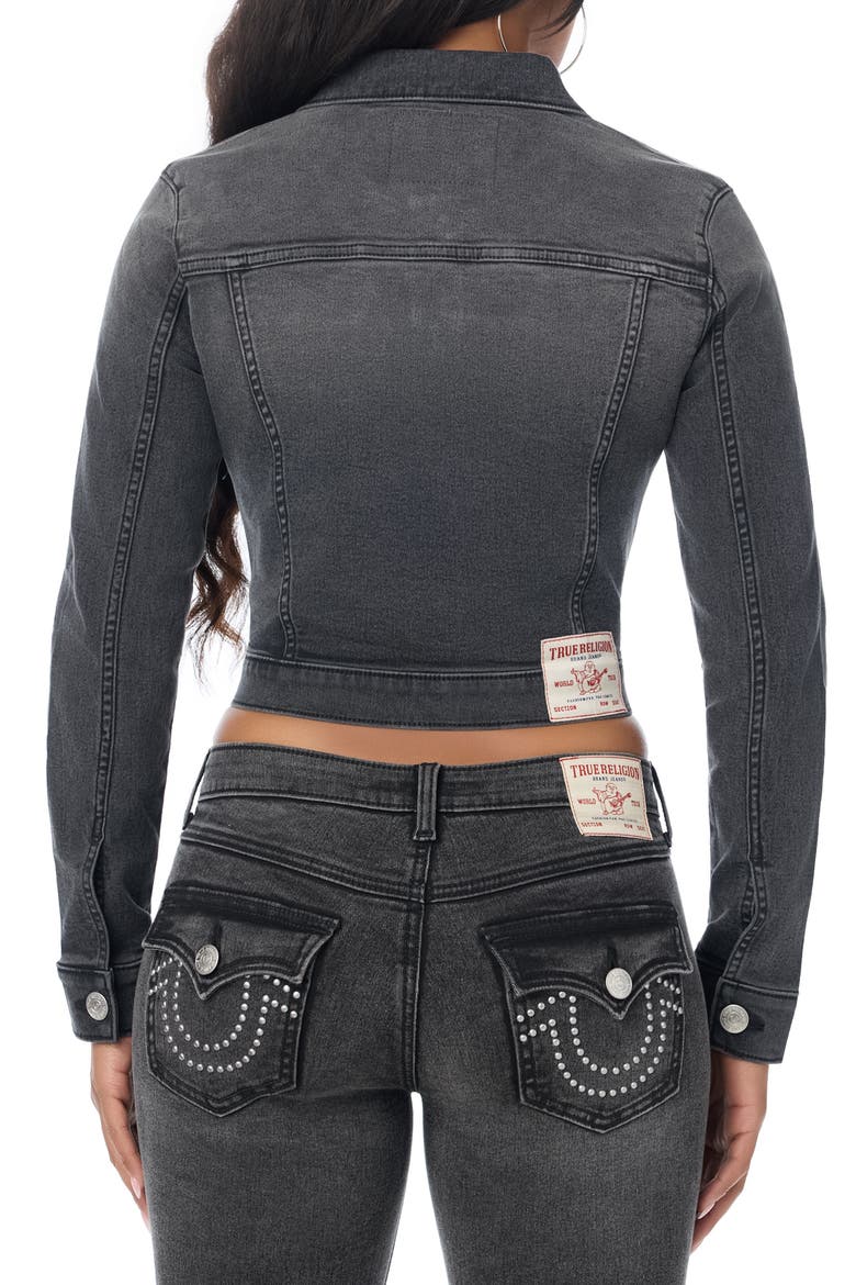 Jesse Studded Cropped Denim Jacket, Alternate, color, SADDLE UP WASH