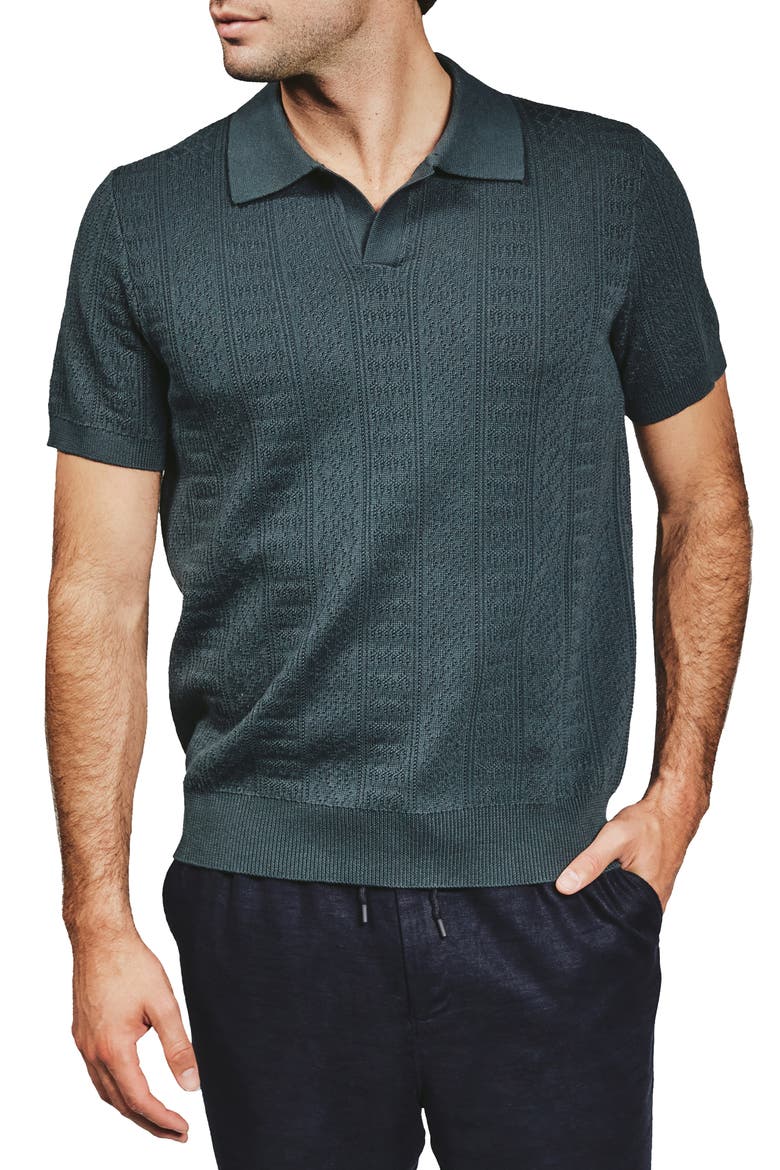 Gavin Johnny Collar Polo Sweater, Main, color, PETROL NAVY