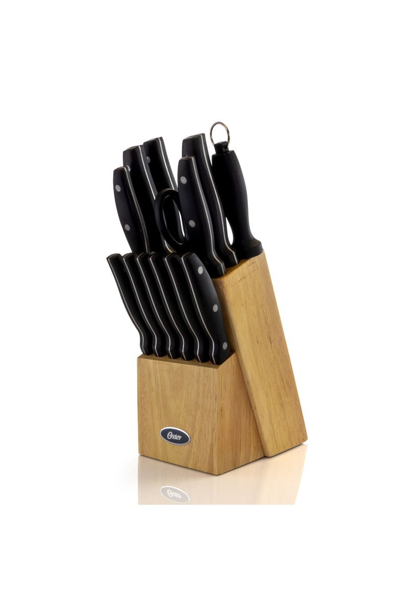 OSTER Granger 14 Piece Stainless Steel Cutlery Set with Black Handles and Wooden Block, Main, color, Black