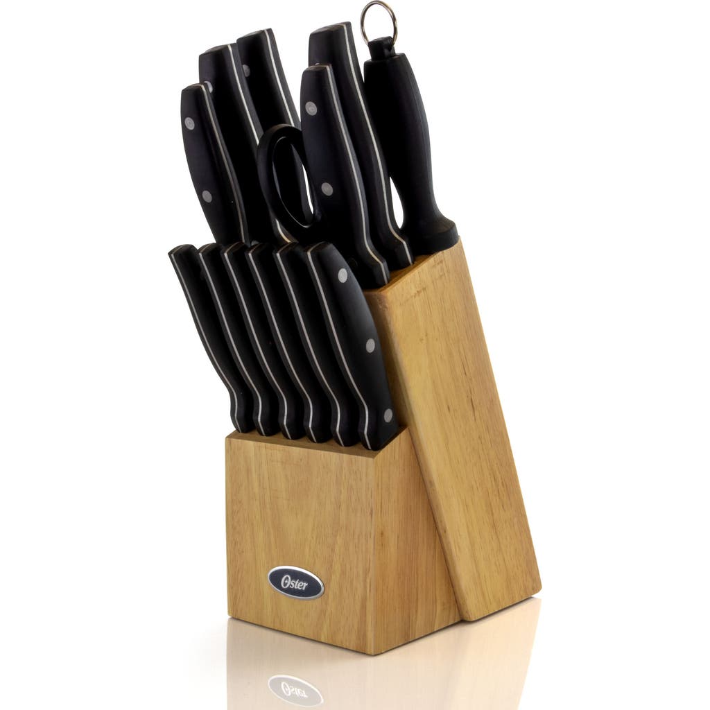 Oster Granger 14 Piece Stainless Steel Cutlery Set With Black Handles And Wooden Block