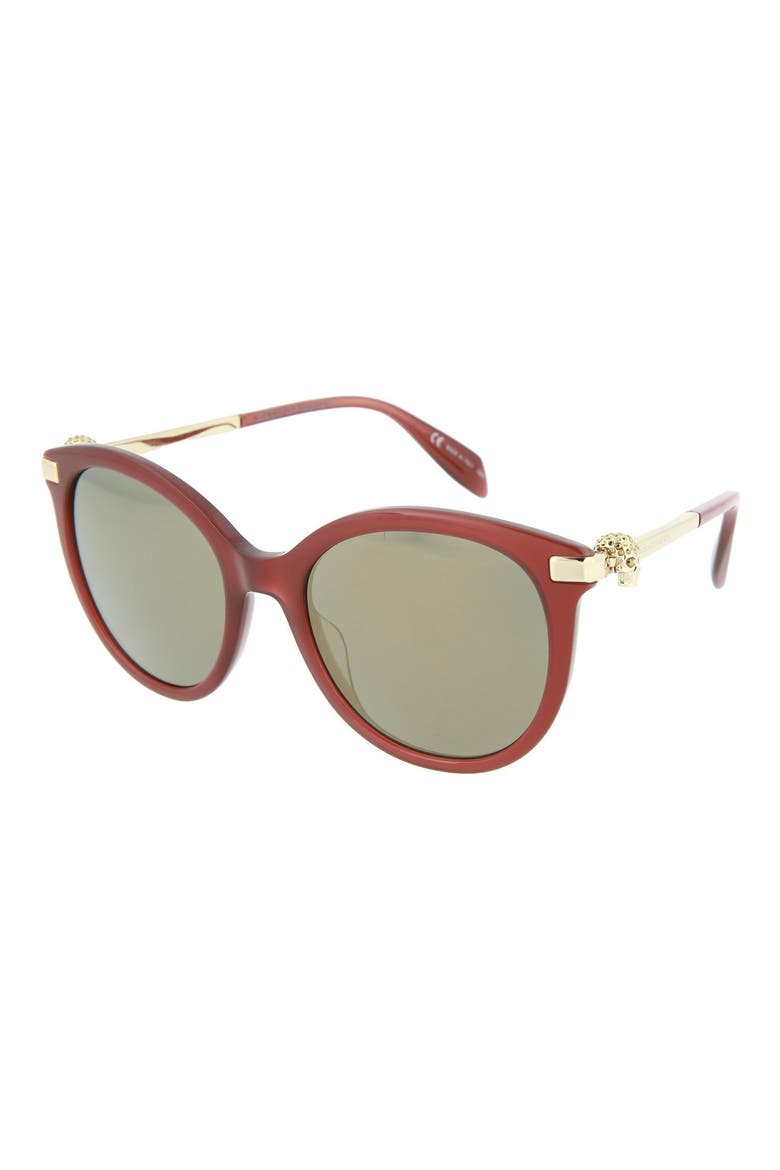 Alexander McQueen 53mm Oval Sunglasses, Alternate, color, SHINY MILKY BURGUNDY/ BRZ