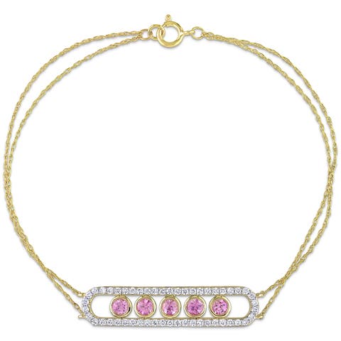 Pink Sapphire & Diamond Bar Bracelet 10K