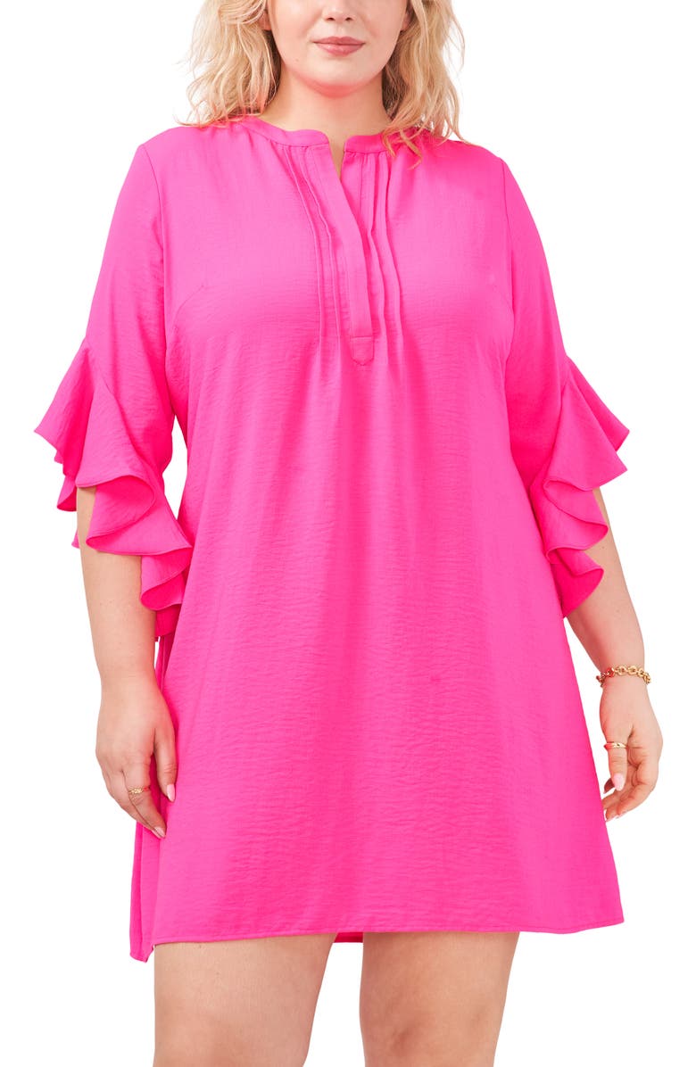 Vince Camuto Flutter Sleeve Shift Dress, Alternate, color, Hot Pink