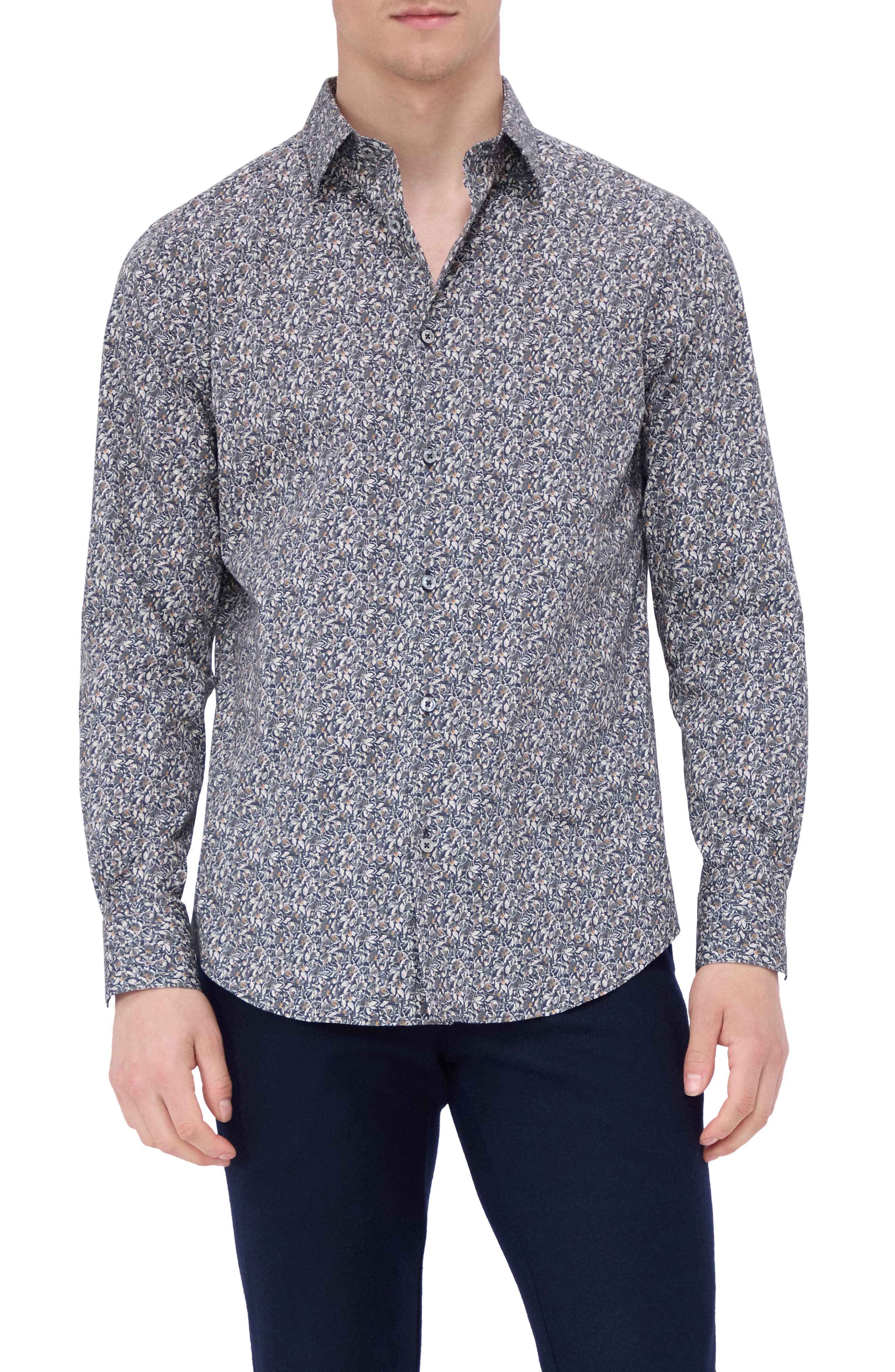 Bugatchi Julian Shaped Fit Leaf Print Button-Up Shirt