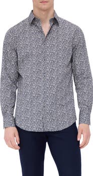 Bugatchi Julian Shaped Fit Leaf Print Button-Up Shirt