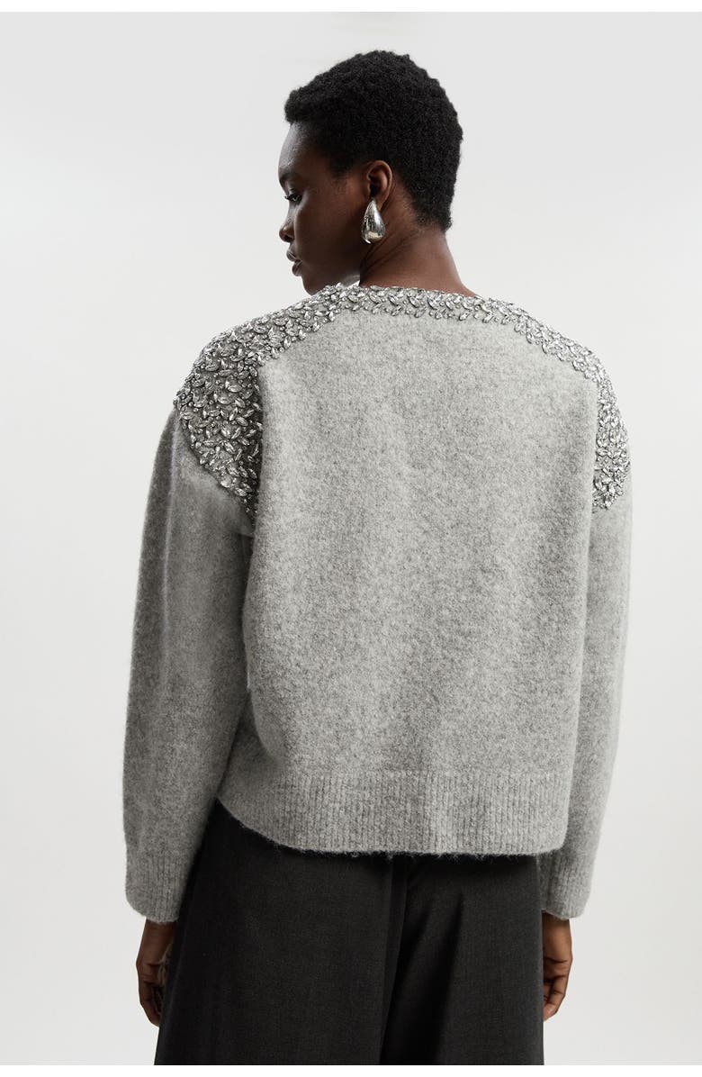 Karen Millen Embellished Trim Cosy Knit Jumper, Alternate, color, Grey