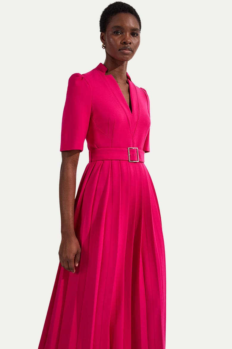 Structured Crepe Belted Midi Dress, Alternate, color, Magenta