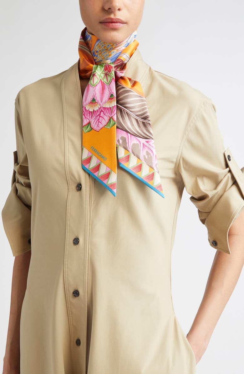 FERRAGAMO Giada Print Silk Skinny Scarf, Alternate, color, 