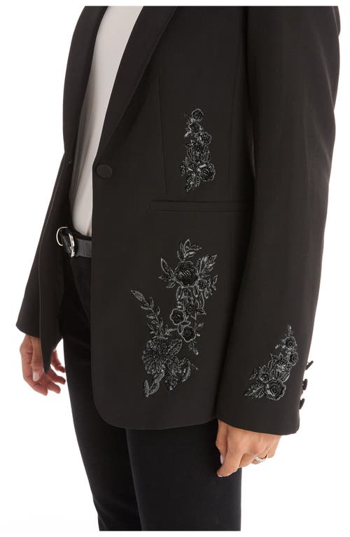 The Noli Shop London Floral Sequin Blazer In Black