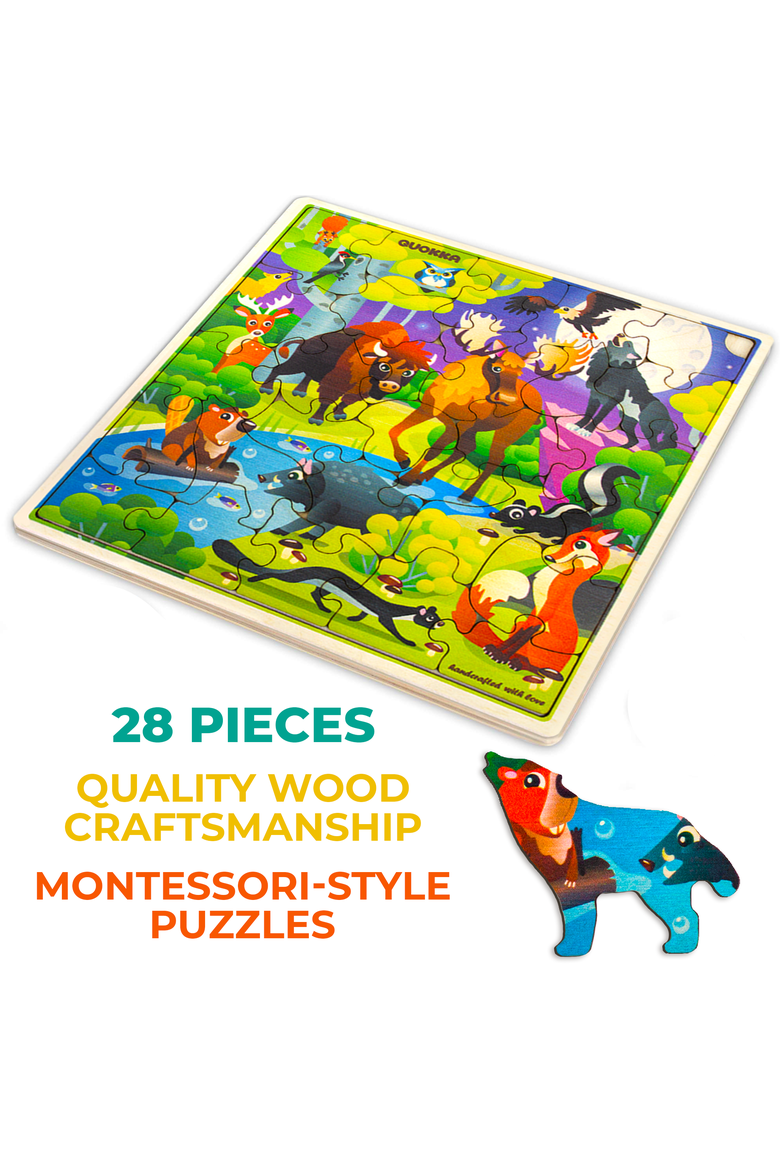 Kids Wooden Puzzles - 28-Piece Jigsaw Puzzles, Alternate, color, Wild animals
