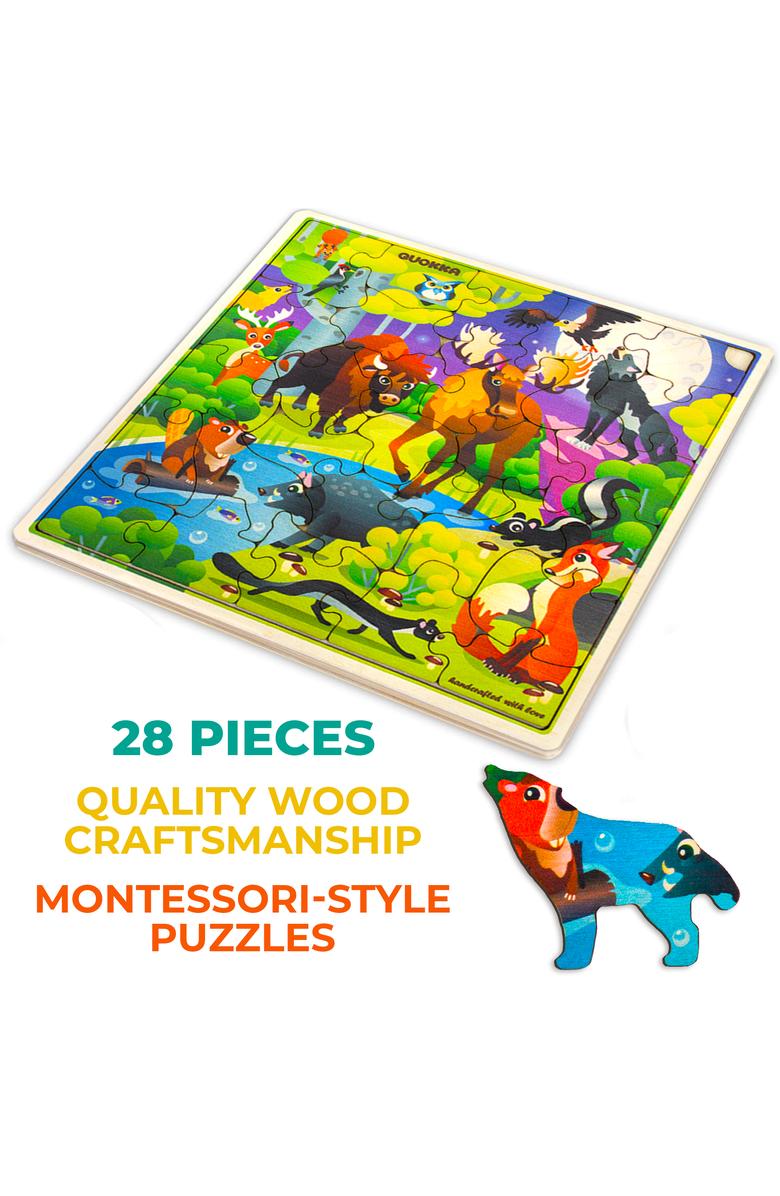 Quokka Wooden Puzzles for Kids - 28-Piece Jigsaw Puzzles for Toddlers, Alternate, color, Wild Animals