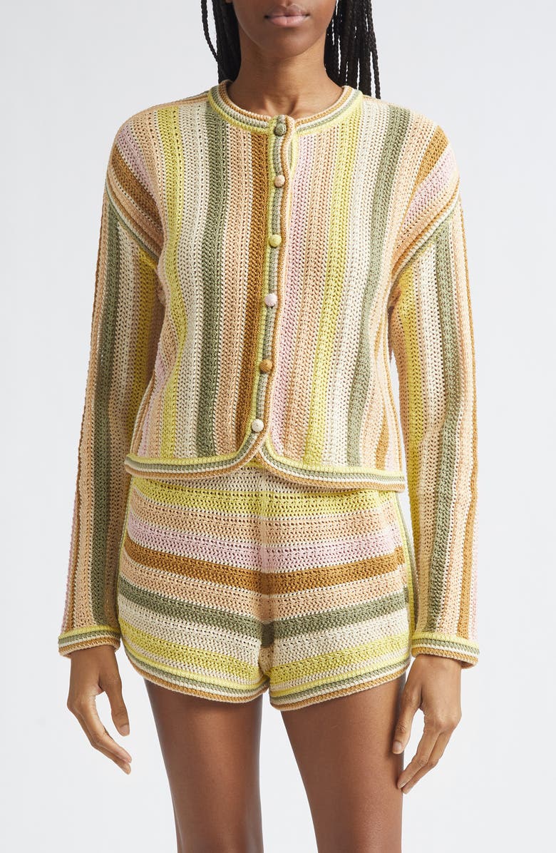 Zimmermann Indra Stripe Cotton Open Stitch Cardigan, Main, color, Yellow Multi