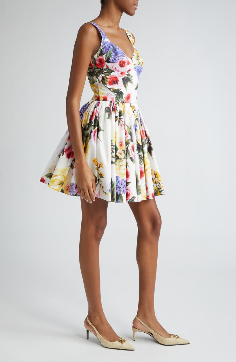 Dolce&Gabbana Garden Floral Print Pleated Cotton Blend Minidress, Alternate, color,
