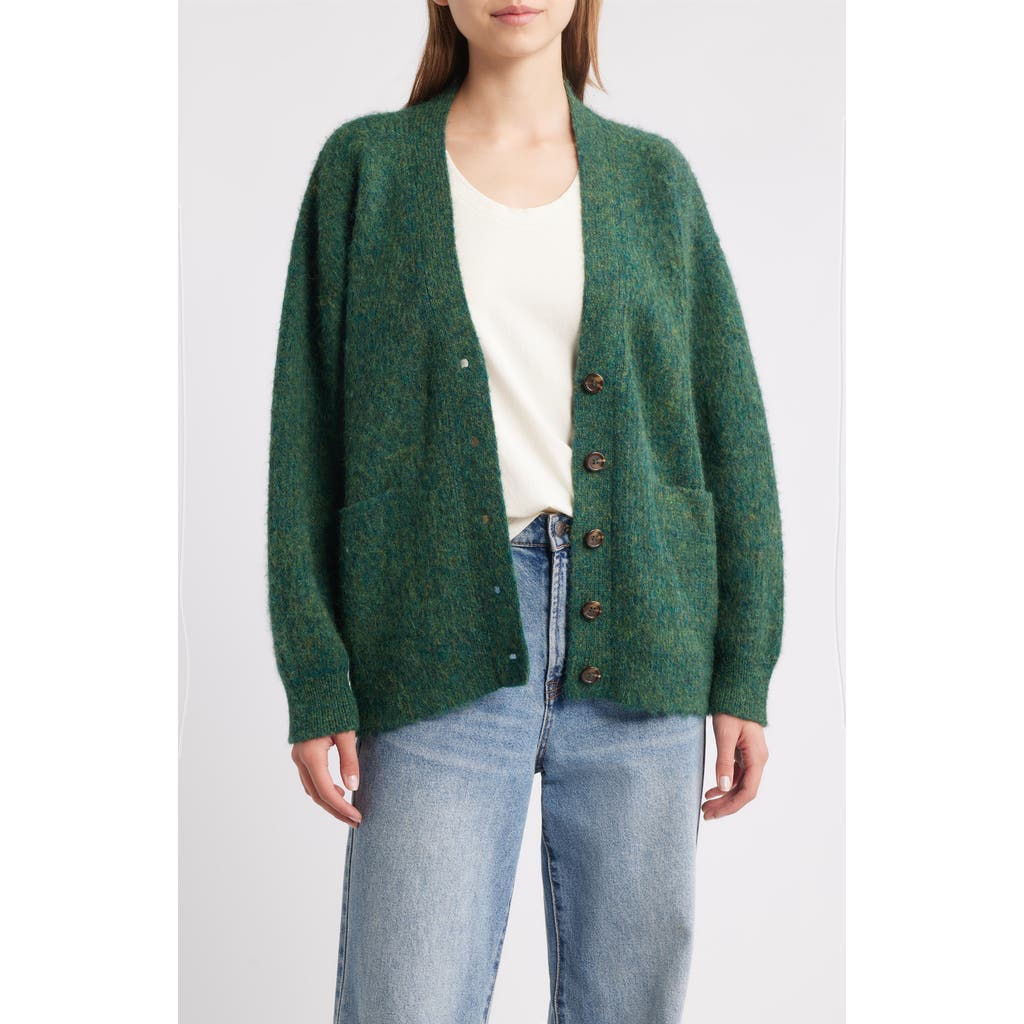 The Great . The Brushed Melange Cardigan In Green