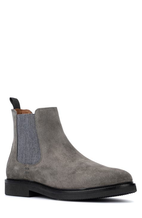 Grey leather chelsea fashion boots mens