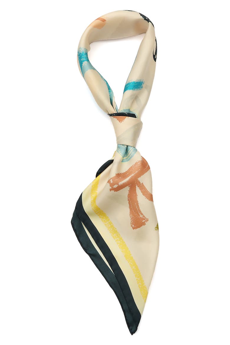 scribble silk square scarf, Alternate, color, IVORY