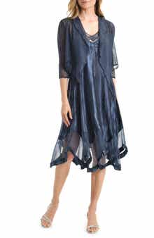 Komarov Two-Piece Charmeuse & Chiffon Dress & Jacket Set