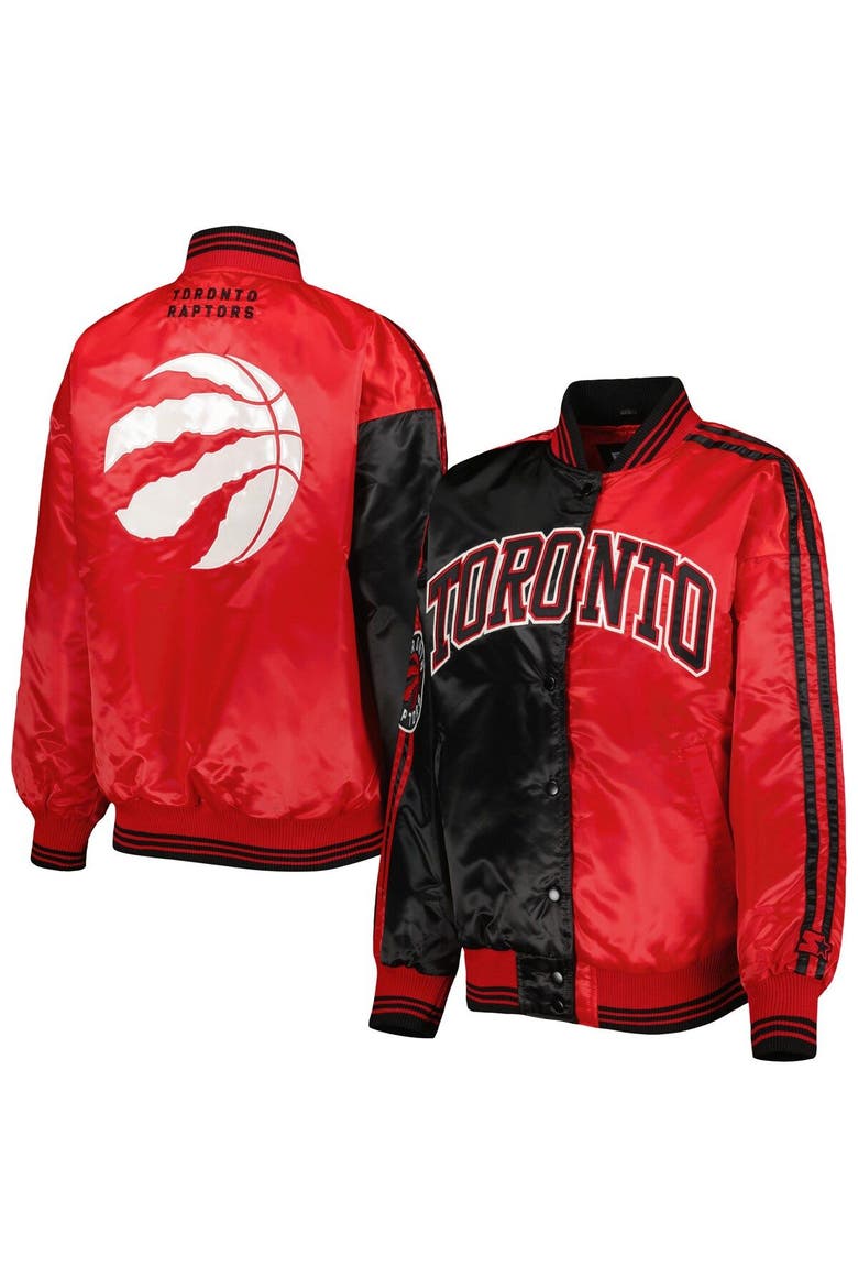 Women's Starter Black/Red Toronto Raptors Split Colorblock Satin Full-Snap Varsity Jacket, Main, color, Black