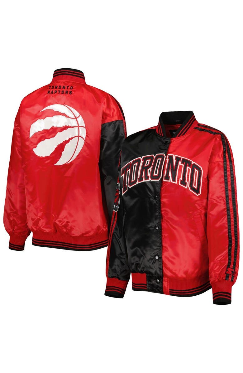 STARTER Women's Starter Black/Red Toronto Raptors Split Colorblock Satin Full-Snap Varsity Jacket, Main, color, Black