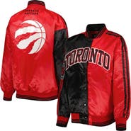 STARTER Women's Starter Black/Red Toronto Raptors Split Colorblock Satin Full-Snap Varsity Jacket