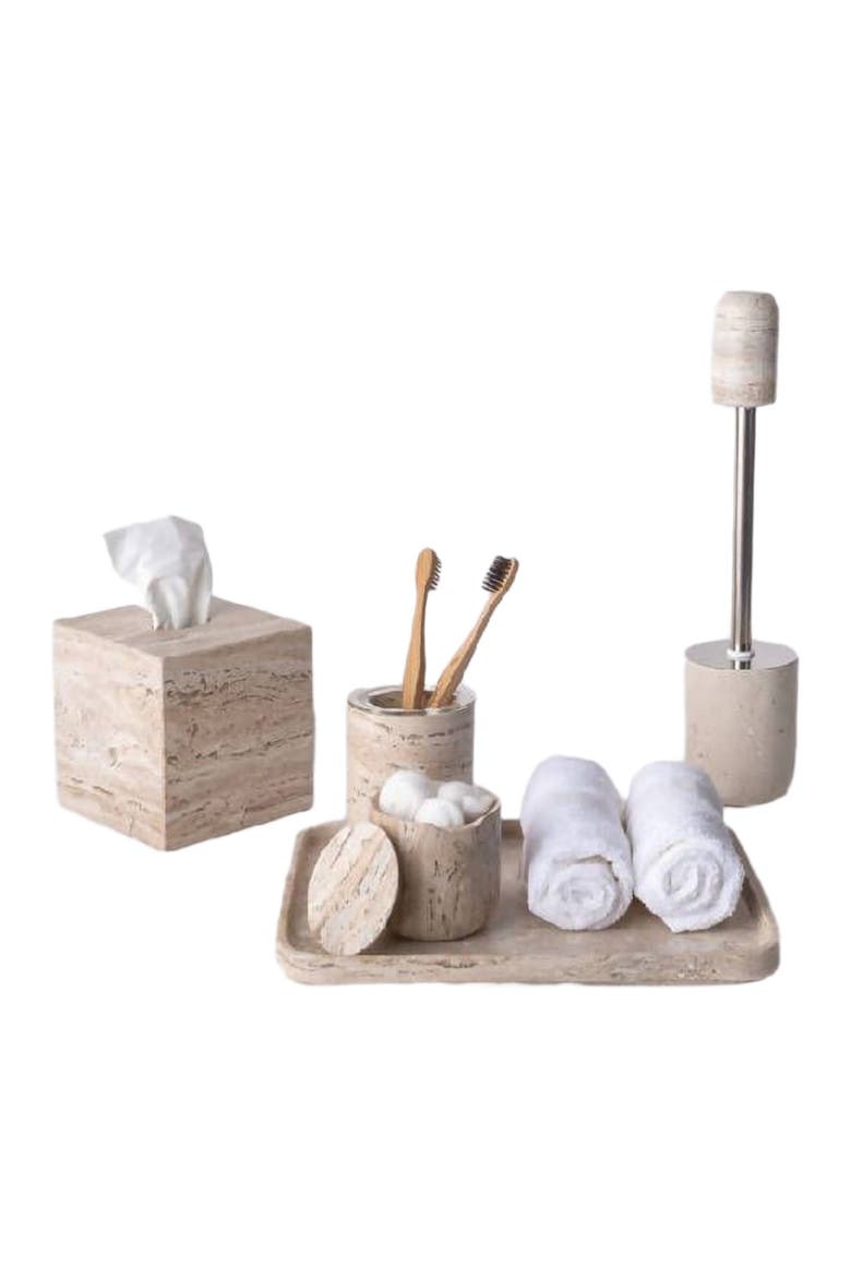 Less Is More Low Container, Alternate, color, Travertine Marble