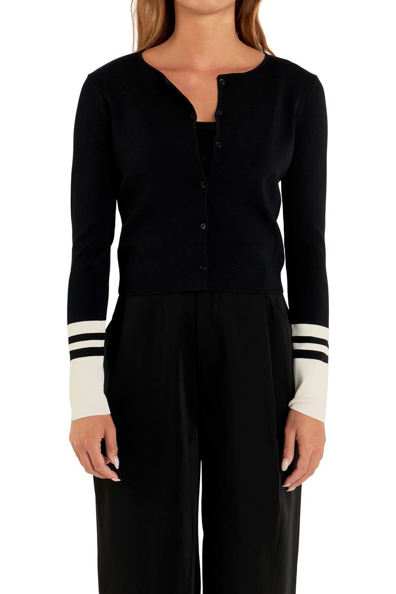Colorblock Cardigan, Alternate, color, BLACK/ CREAM