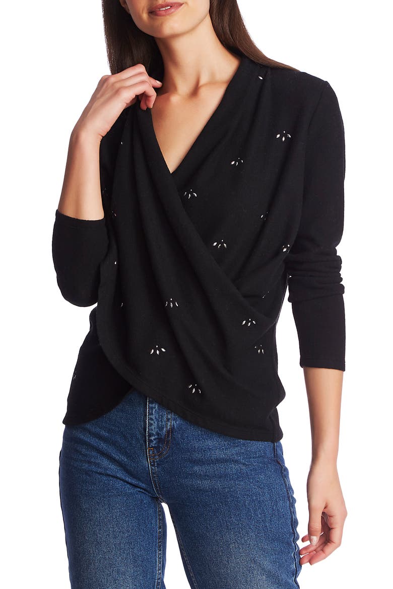 Embellished Cross Front Top, Main, color, RICH BLACK