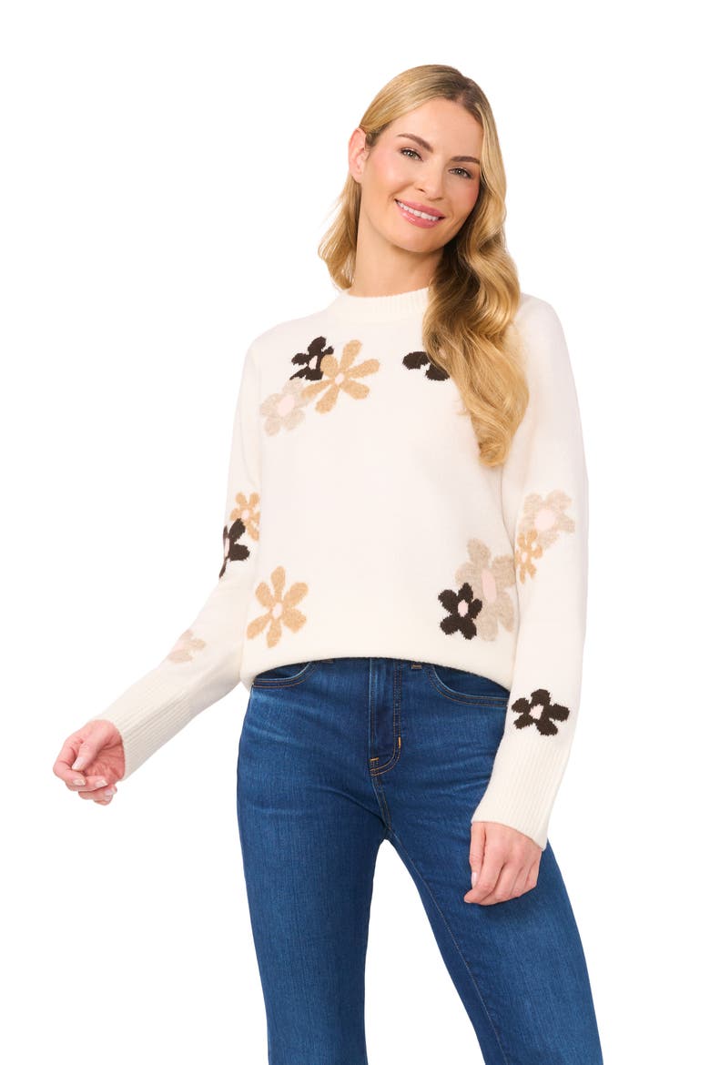 Floral Crewneck Sweater, Alternate, color, ANTIQUE WHITE