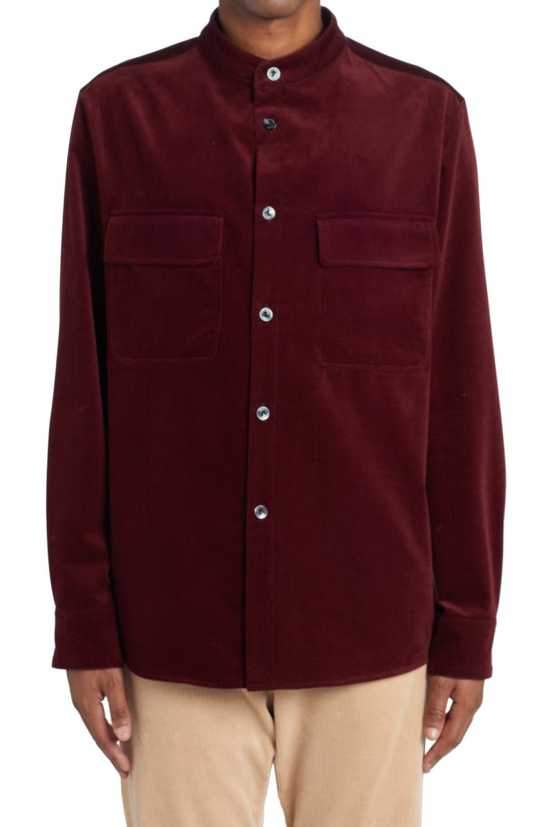 Agnona Band Collar Cotton Velvet Button-Up Shirt, Main, color, 