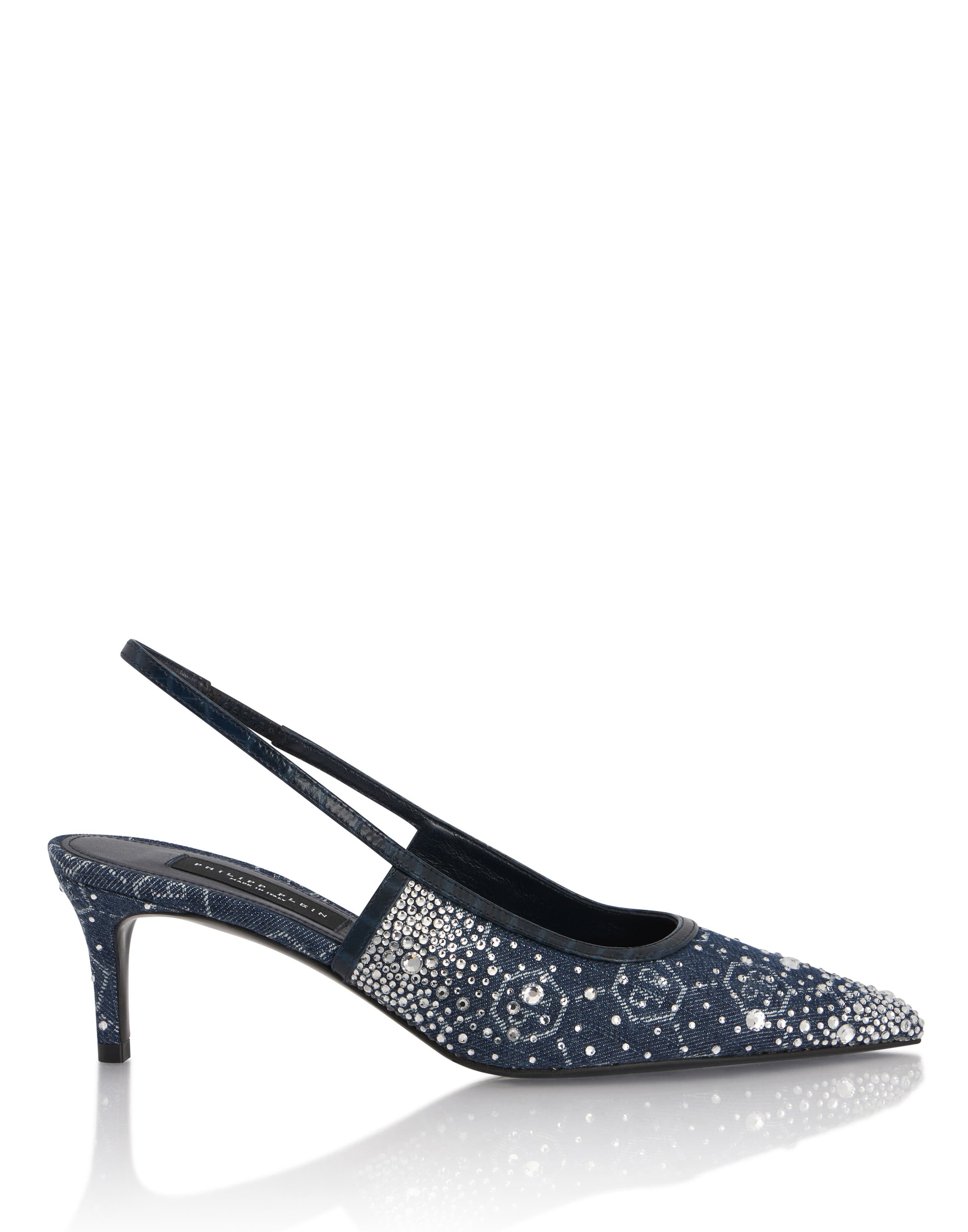 Denim Mid Heels Slingbacks Monogram Strass Women, Alternate, color, lightblue
