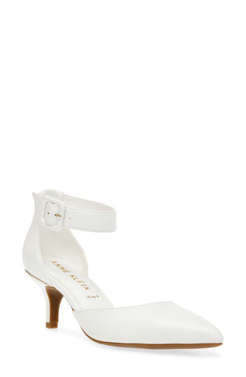 Anne Klein Fabulist Ankle Strap Pointed Toe Pump In White