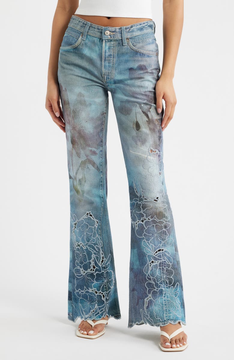 Free People West Coast Illusions Print Jeans, Main, color, Watercolor Blooms Co