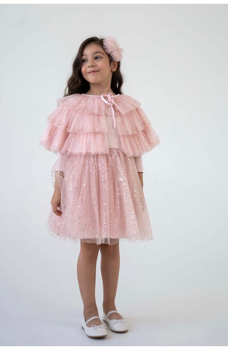 Mini Celebrities Sparkle Tulle Dress Set, Main, color, Pink Sparkle
