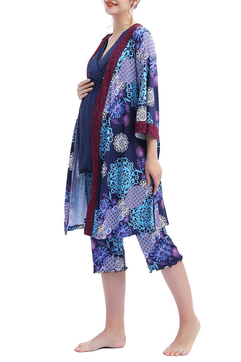 Natalie 3-Piece Maternity/Nursing Pajama Set, Alternate, color, MULTICOLORED