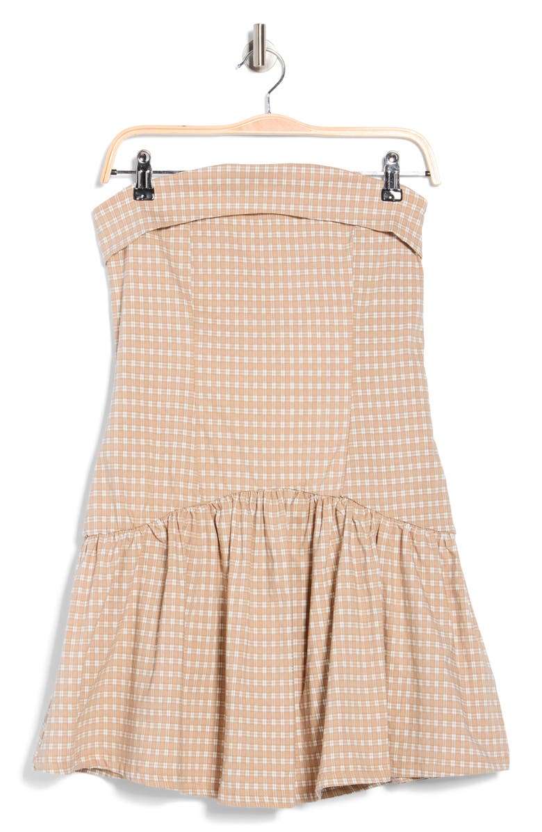 Madden Girl Foldover Strapless Drop Waist Minidress, Main, color, Almond Cream