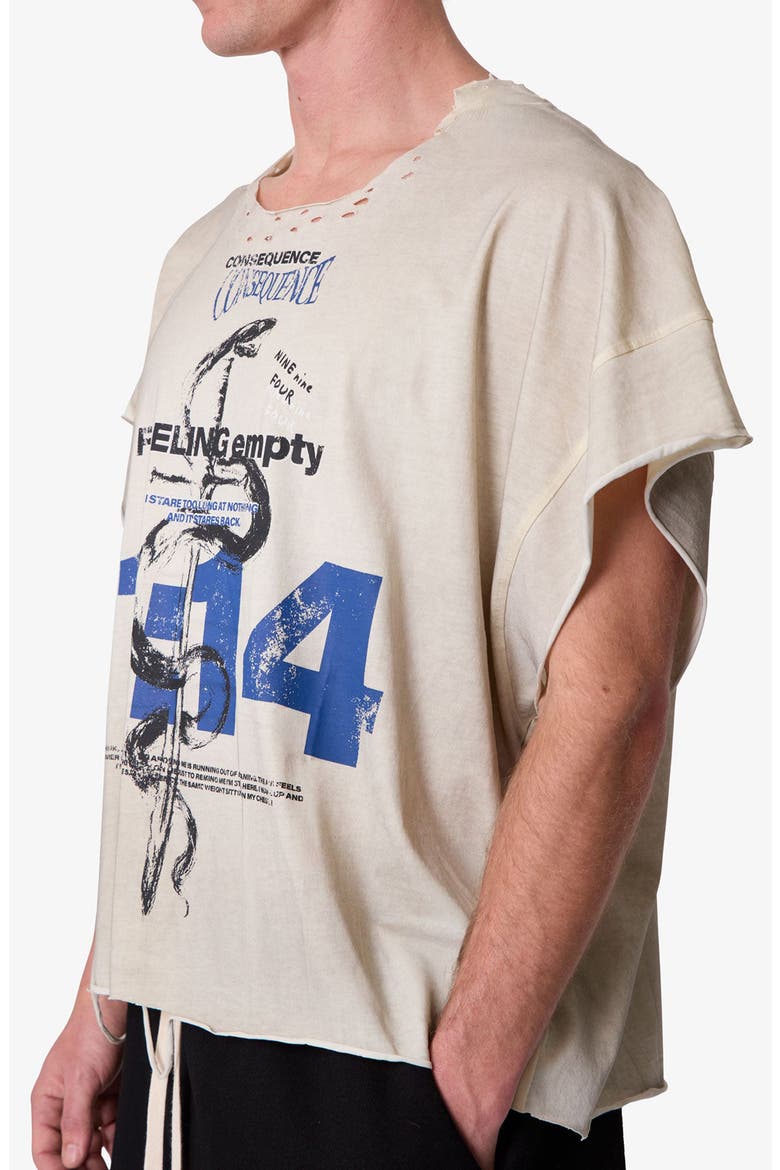 Sleeveless Distressed Graphic Cutoff T-Shirt, Alternate, color, OFF WHITE