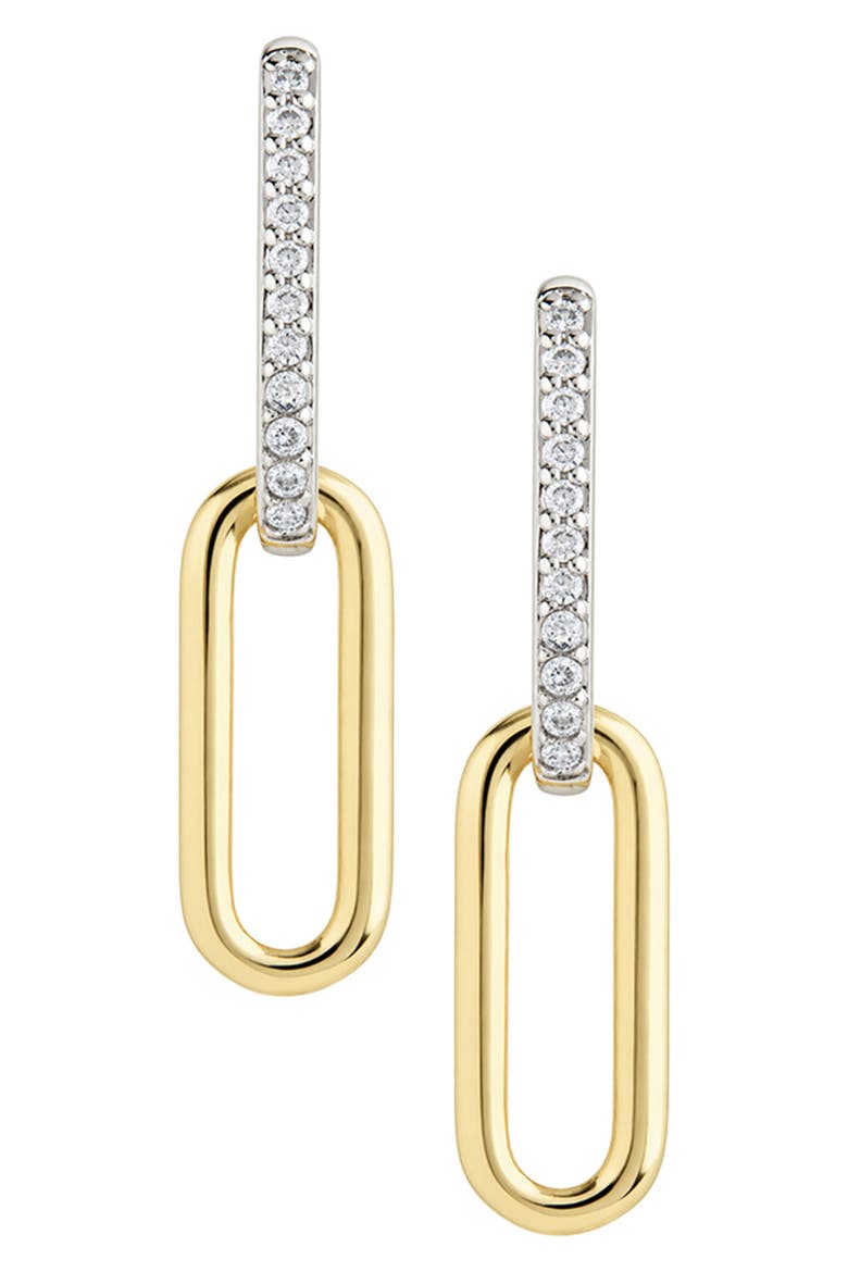 Cubic Zirconia Dual Tone Double Hoop Earrings, Alternate, color, GOLD