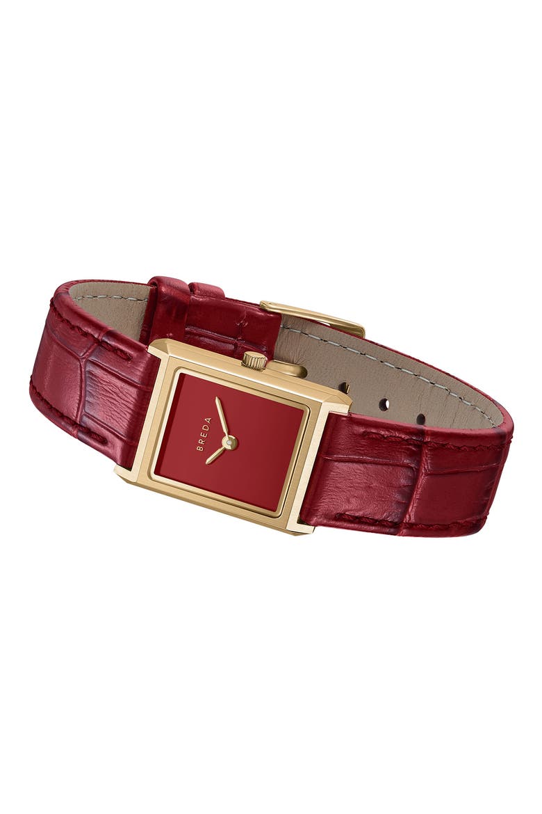 Virgil Leather Strap Watch, 16mm x 8mm, Alternate, color, BURGUNDY