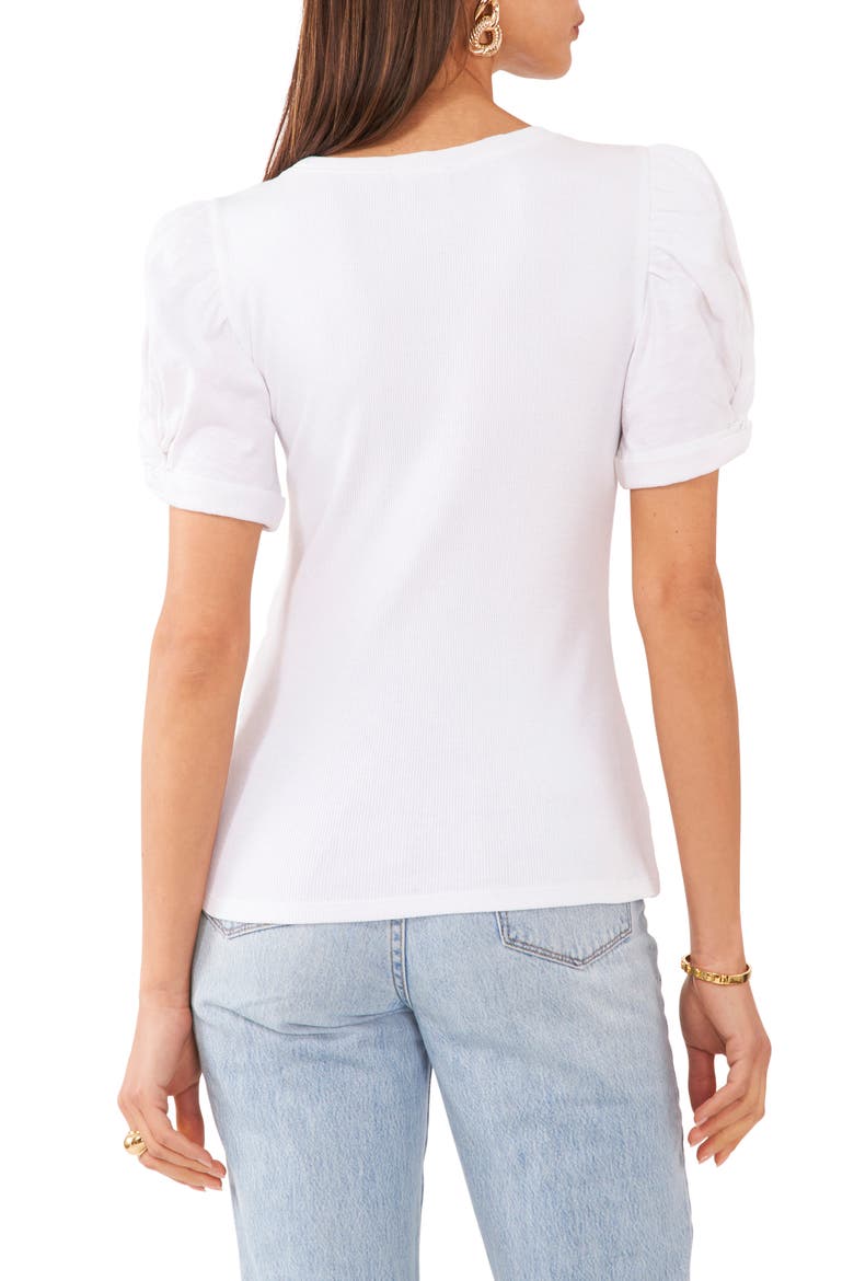 Puff Sleeve Rib Knit T-Shirt, Alternate, color, ULTRA WHITE
