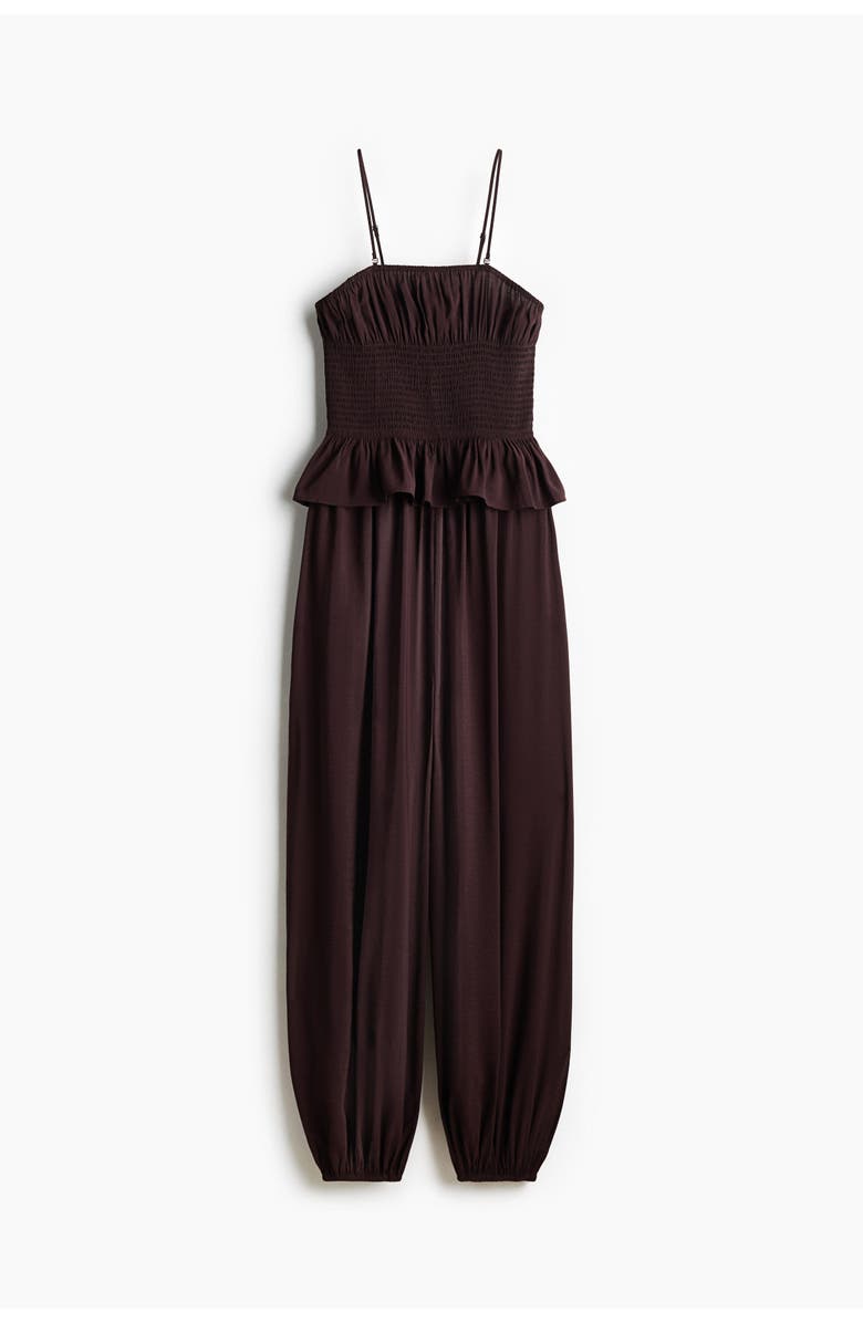 H&M Frill-trimmed Bandeau Jumpsuit, Main, color, Dark Brown