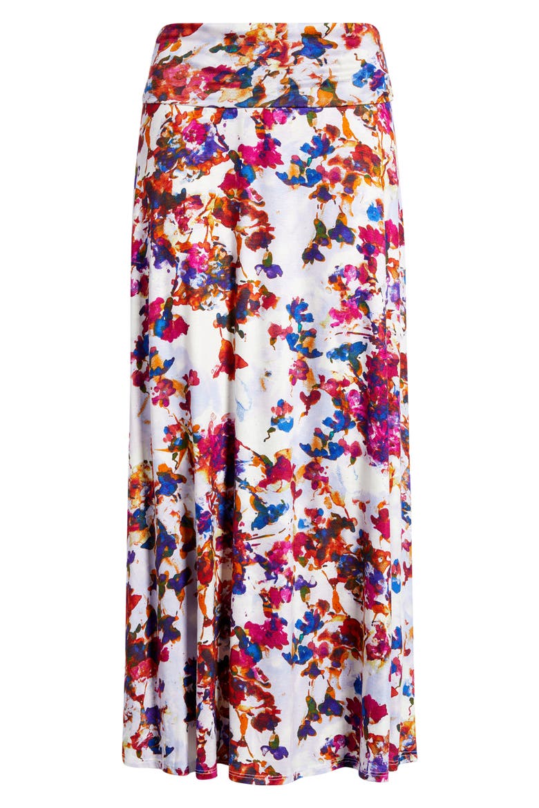 Roll Top Floral Print Maxi Skirt, Alternate, color, FUCHSIA/ VIOLET