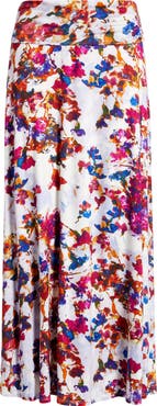 Loveappella Roll Top Floral Print Maxi Skirt