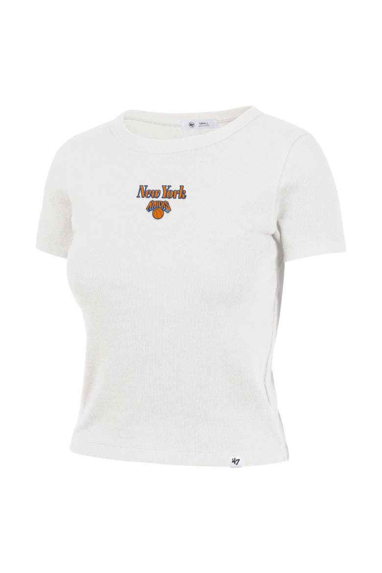Women's '47 Sand New York Knicks Straight Cut Baby Rib T-Shirt, Alternate, color, Sand