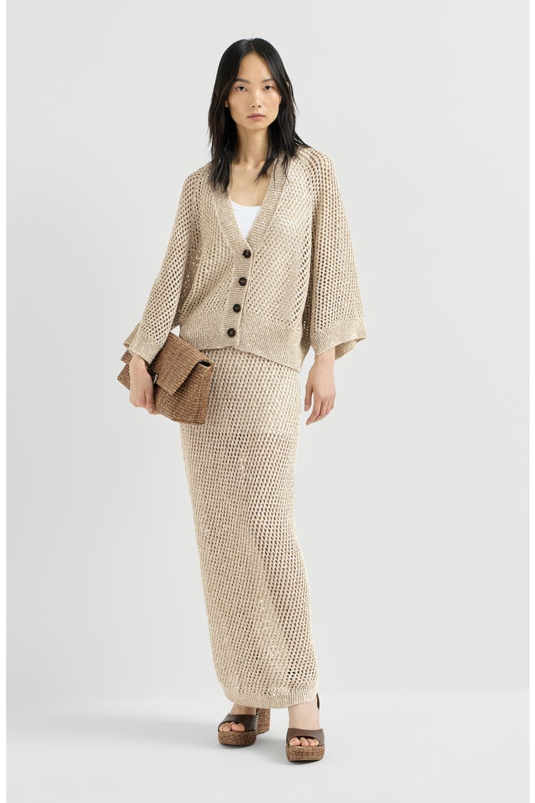 Dazzling texture net knit skirt in hemp, Alternate, color, Sand